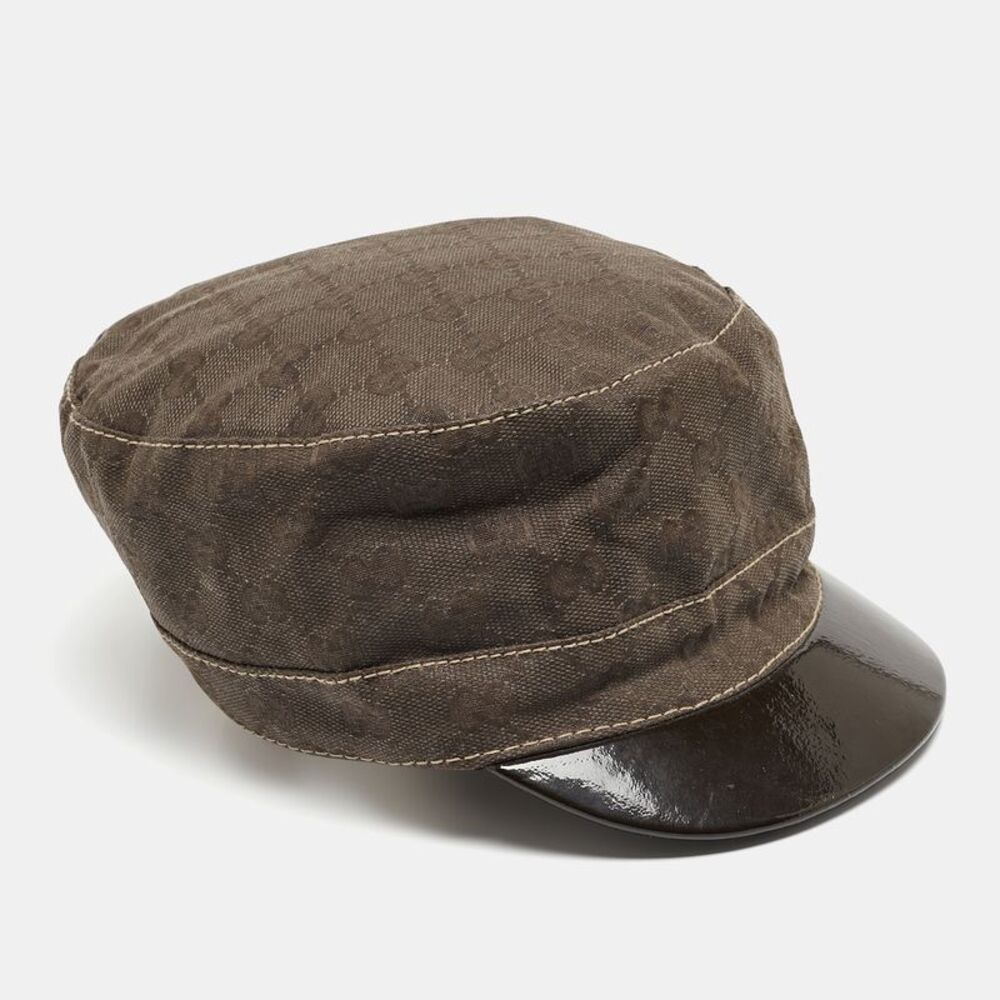 Gucci Brown Monogram Canvas Baker Boy Cap with Patent Visor